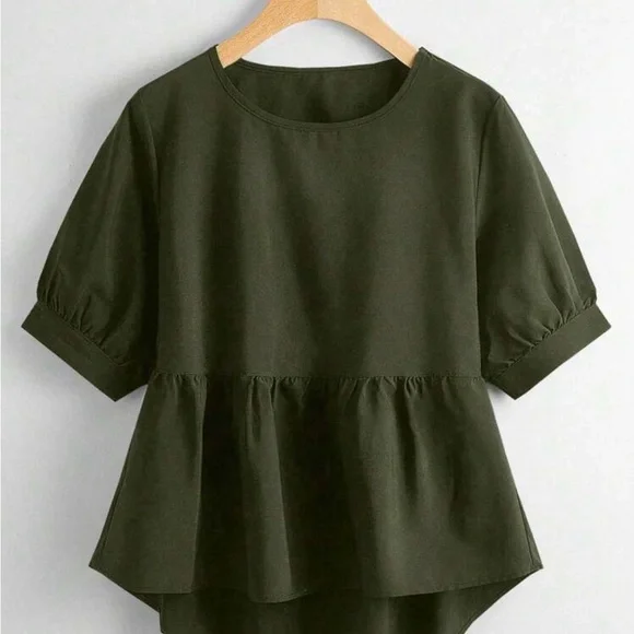 Clasi Plus Solid Ruffle High-Low Hem Blouse, Peplum Top - Picture 1 of 4